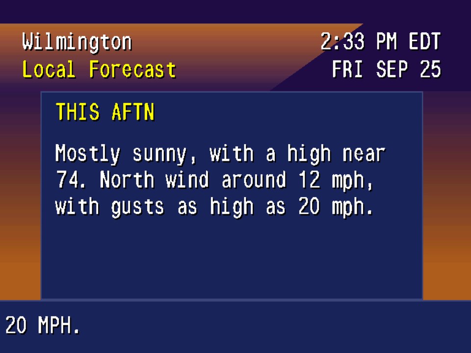 Cable Weather’s local forecast page with the National Weather Service’s forecast text.