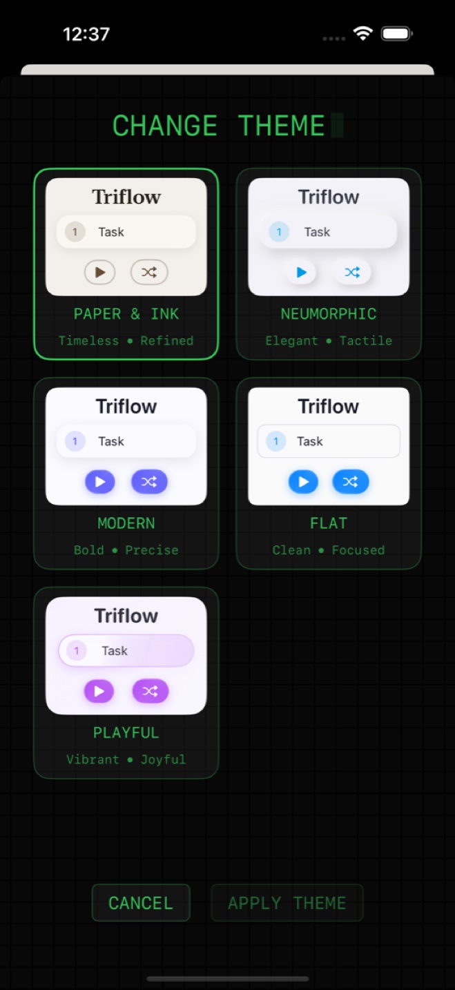 Triflow’s available visual themes.