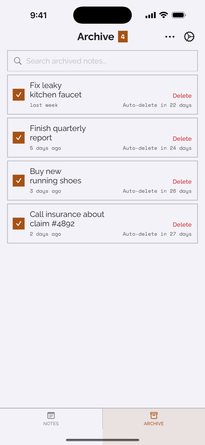 Archived notes in Volanote.