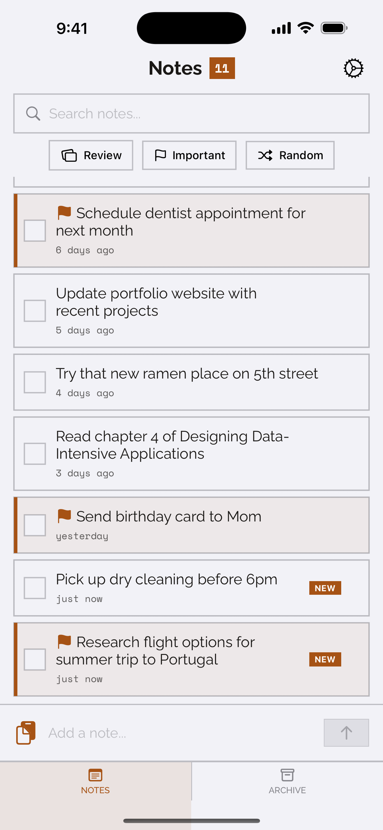 Notes List Screenshot
